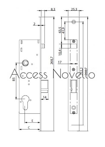 Електрически насрещник fail-secure за стъклена врата, 12V AC